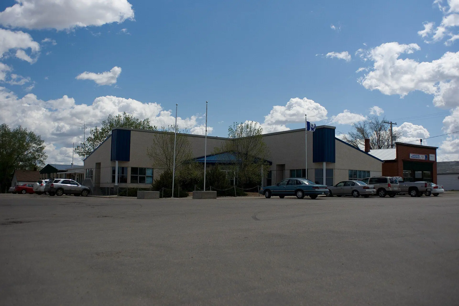 Town office and buildings across the parking lot
